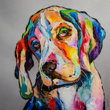Картина под названием "Dog philosopher" - Liubov Kuptsova, Подлинное произведение искусства, Масло Установлен на Деревянная…