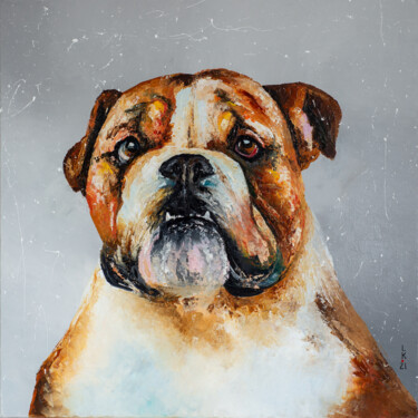 Картина под названием "Hey bulldog!" - Liubov Kuptsova, Подлинное произведение искусства, Масло Установлен на Деревянная рам…