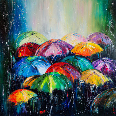 Pintura intitulada "Rain,rain,rain..." por Liubov Kuptsova, Obras de arte originais, Óleo Montado em Armação em madeira