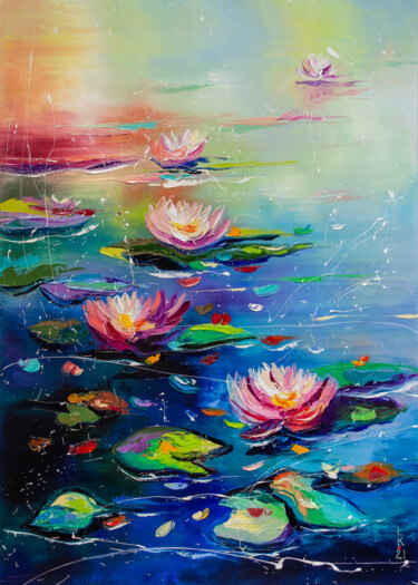 Pintura titulada "Beautiful pond" por Liubov Kuptsova, Obra de arte original, Oleo