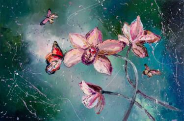 Painting titled "Orchid dance" by Liubov Kuptsova, Original Artwork, Oil Mounted on Wood Stretcher frame