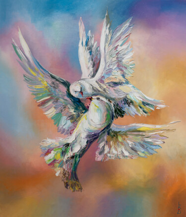Painting titled "Dance in flight" by Liubov Kuptsova, Original Artwork, Oil Mounted on Wood Stretcher frame
