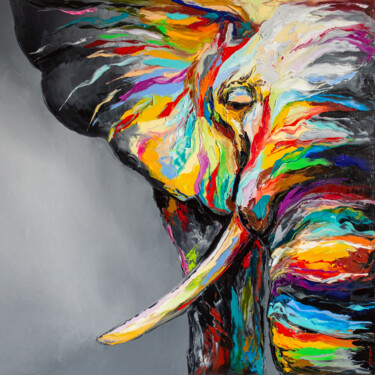 Картина под названием "Dreaming elephant" - Liubov Kuptsova, Подлинное произведение искусства, Масло