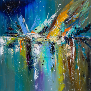 Painting titled "Polar night's myste…" by Liubov Kuptsova, Original Artwork, Oil Mounted on Wood Stretcher frame