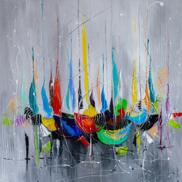 Картина под названием "Waiting for regatta" - Liubov Kuptsova, Подлинное произведение искусства, Масло Установлен на Деревян…