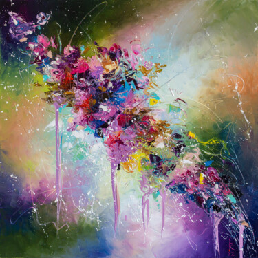 제목이 "Flowering branch 2"인 미술작품 Liubov Kuptsova로, 원작, 기름 나무 들것 프레임에 장착됨
