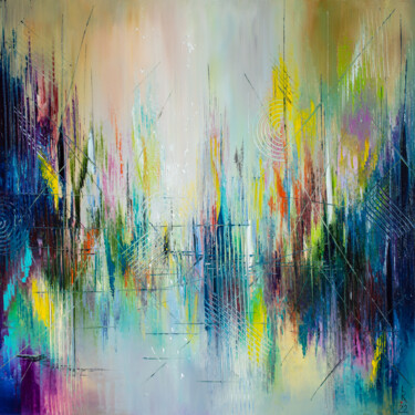 Painting titled "Mirage city" by Liubov Kuptsova, Original Artwork, Oil Mounted on Wood Stretcher frame