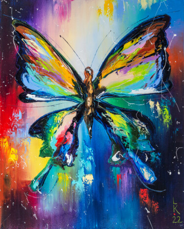 Pintura intitulada "Colorful butterfly 2" por Liubov Kuptsova, Obras de arte originais, Óleo