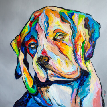 Картина под названием "Dog philosopher 2" - Liubov Kuptsova, Подлинное произведение искусства, Масло Установлен на Деревянна…