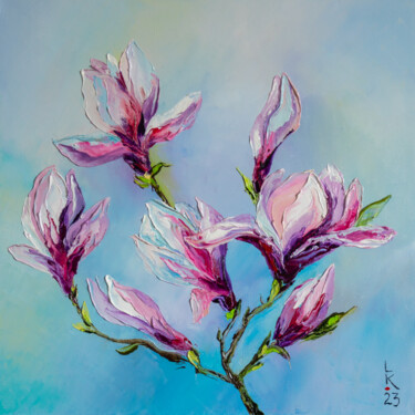 绘画 标题为“Blooming magnolia 2” 由Liubov Kuptsova, 原创艺术品, 油 安装在木质担架架上
