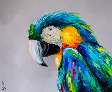 Painting titled "Macaw 2" by Liubov Kuptsova, Original Artwork, Oil Mounted on Wood Stretcher frame