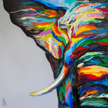 Peinture intitulée "Wise elephant 2" par Liubov Kuptsova, Œuvre d'art originale, Huile Monté sur Châssis en bois