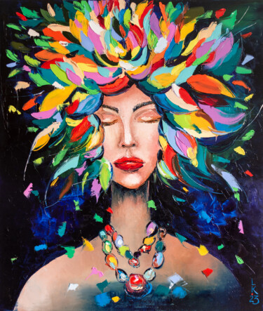 Картина под названием "Dreaming flower que…" - Liubov Kuptsova, Подлинное произведение искусства, Масло Установлен на Деревя…