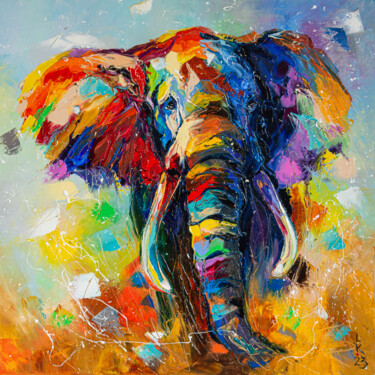 绘画 标题为“Walking elephant” 由Liubov Kuptsova, 原创艺术品, 油 安装在木质担架架上