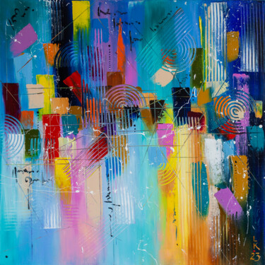 Painting titled "Colorful district" by Liubov Kuptsova, Original Artwork, Oil Mounted on Wood Stretcher frame