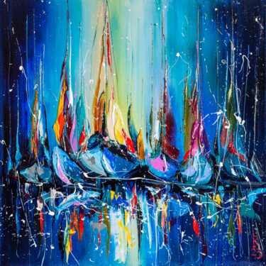 Картина под названием "In the blue harbor" - Liubov Kuptsova, Подлинное произведение искусства, Масло Установлен на Деревянн…