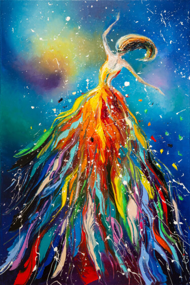 Painting titled "Dance in space" by Liubov Kuptsova, Original Artwork, Oil Mounted on Wood Stretcher frame