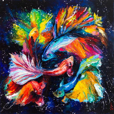 Pintura titulada "Dancing fish" por Liubov Kuptsova, Obra de arte original, Oleo