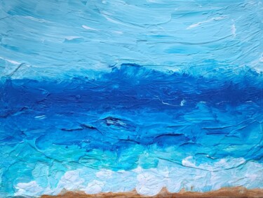 Painting titled "Ocean on a sunny day" by Liubov Suprunova, Original Artwork, Acrylic Mounted on Wood Stretcher frame