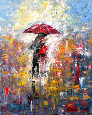 Картина под названием "Двое  под зонтом" - Liubov Orlova, Подлинное произведение искусства, Масло