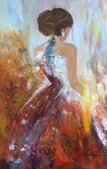 Картина под названием "Девушка в печали" - Liubov Orlova, Подлинное произведение искусства, Масло Установлен на Деревянная р…