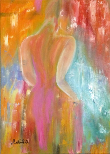 Картина под названием "Девушка со спины" - Liubov Orlova, Подлинное произведение искусства, Масло Установлен на Деревянная р…