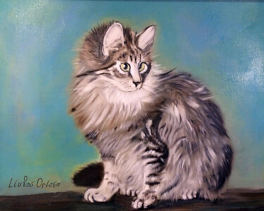 Schilderij getiteld "Кошка" door Liubov Orlova, Origineel Kunstwerk, Olie