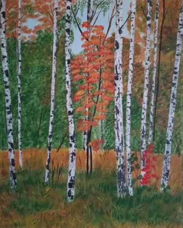Painting titled "Birches" by Liudmila Malliaras, Original Artwork, Acrylic