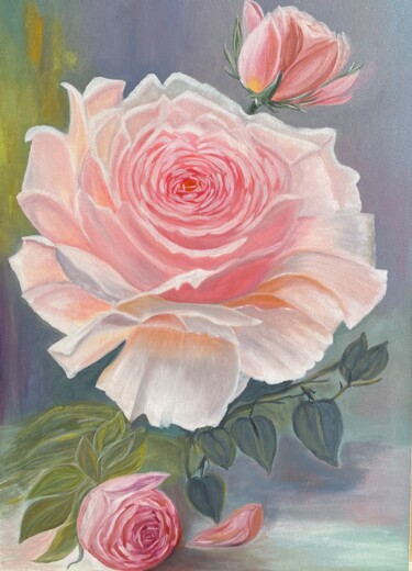 Painting titled "Аромат роз" by Liudmila Abramova (MILA BLISS), Original Artwork, Oil Mounted on Wood Stretcher frame