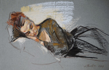 Dessin intitulée "resting girl" par Liudmila Iliuchina, Œuvre d'art originale, Pastel