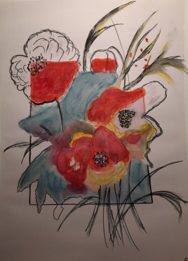 Schilderij getiteld "цветочная фантазия…" door Liudmila Korzh, Origineel Kunstwerk, Aquarel