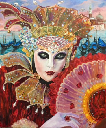 Картина под названием "Дама карнавала" - Liudmila Kurilovich, Подлинное произведение искусства, Масло Установлен на Деревянн…