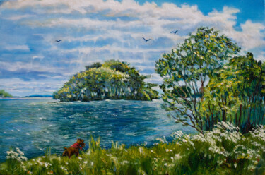 Painting titled "Windy Day in Scotla…" by Liudmila Pisliakova, Original Artwork, Oil Mounted on Wood Stretcher frame