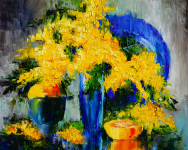 Schilderij getiteld "Mimosa" door Liudmila Pisliakova, Origineel Kunstwerk, Olie
