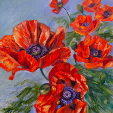 Malerei mit dem Titel "Poppies" von Liudmila Pisliakova, Original-Kunstwerk, Öl
