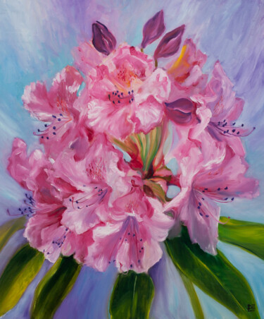 Painting titled "Rhododendron" by Liudmila Pisliakova, Original Artwork, Oil Mounted on Wood Stretcher frame