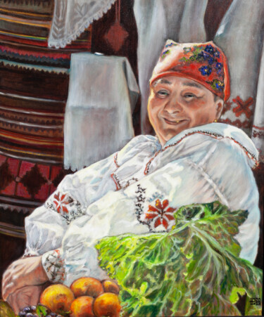 Pintura titulada "Cheerful Market Sel…" por Liudmila Pisliakova, Obra de arte original, Oleo Montado en Bastidor de camilla…