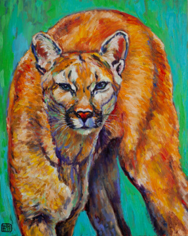Pittura intitolato "Cougar" da Liudmila Pisliakova, Opera d'arte originale, Olio