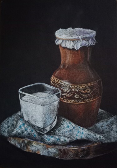 Dessin intitulée "Still life with jar" par Liudmila Rabinovich, Œuvre d'art originale, Conté