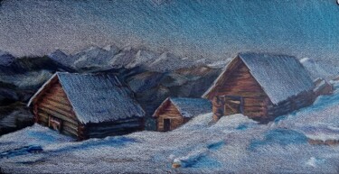 Schilderij getiteld "landscape #winter, 2" door Liudmila Rabinovich, Origineel Kunstwerk, Conté