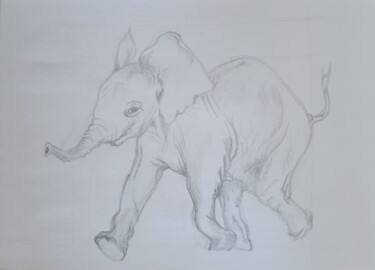 Dessin intitulée "baby elephant" par Liudmila Rabinovich, Œuvre d'art originale, Crayon