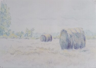 Disegno intitolato "haystacks" da Liudmila Rabinovich, Opera d'arte originale, Matite colorate