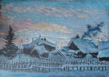 Desenho intitulada "landscape #winter, 3" por Liudmila Rabinovich, Obras de arte originais, Pastel