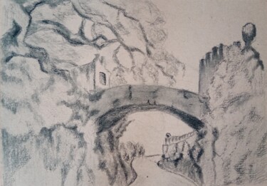 Disegno intitolato "country road, Sintra" da Liudmila Rabinovich, Opera d'arte originale, Carbone