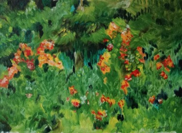 Pittura intitolato "flowers in the coni…" da Liudmila Rabinovich, Opera d'arte originale, Olio