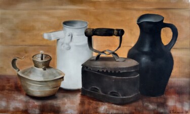 Painting titled "still life with iron" by Liudmila Rabinovich, Original Artwork, Oil