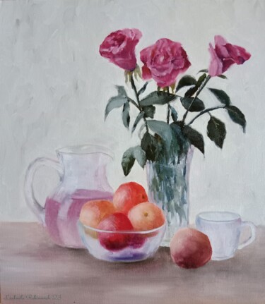 Painting titled "study with roses" by Liudmila Rabinovich, Original Artwork, Oil