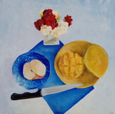 Painting titled "still life with man…" by Liudmila Rabinovich, Original Artwork, Oil