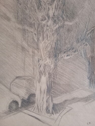 Dessin intitulée "tree at night stree…" par Liudmila Rabinovich, Œuvre d'art originale, Crayon