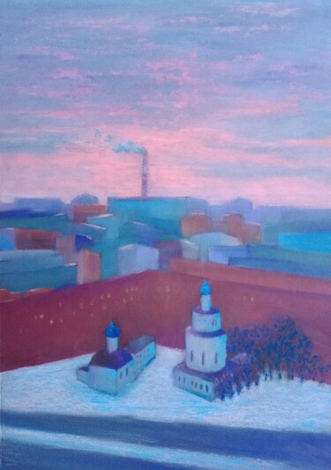 图画 标题为“cityscape, sunset” 由Liudmila Rabinovich, 原创艺术品, 粉彩